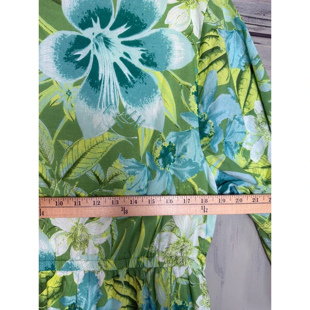Beautiful by Lawrence Zarian Green Floral Cotton Maxi Dress V-Neck L A646319 - Picture 7 of 7